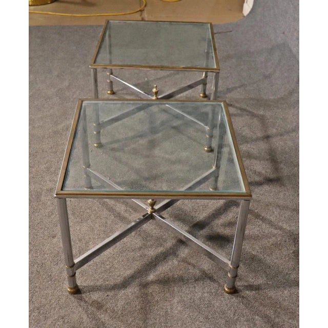 Pair Brass and Steel Jansen Style Mid-Century Modern Square End Tables For Sale In Philadelphia - Image 6 of 10
