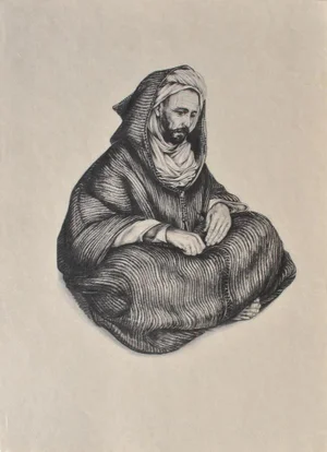 Walter Sauer, Seated Arab Man, Engraving