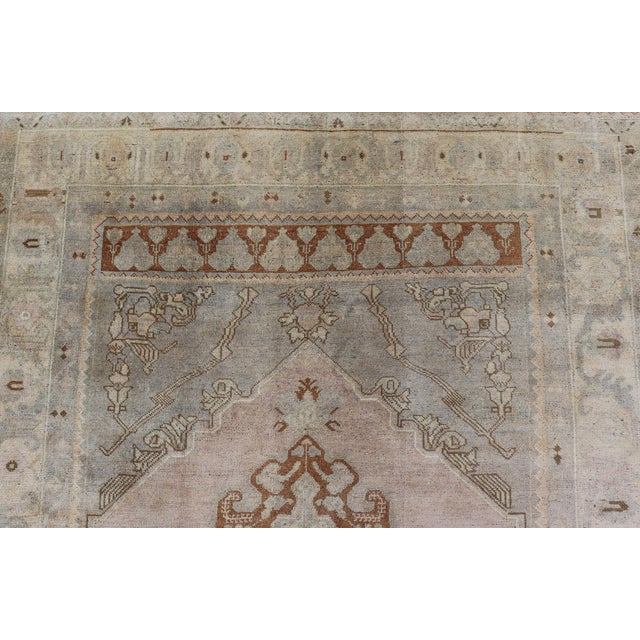 Textile Turkish Oushak Rug With Muted Colors in Taupe, Gray, Ice Blue and L.Green For Sale - Image 7 of 15