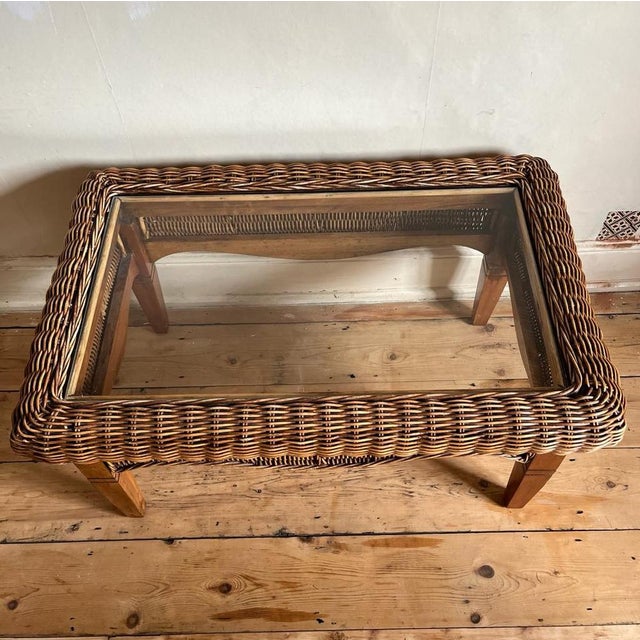 Vintage Brown Wicker Table For Sale - Image 10 of 12
