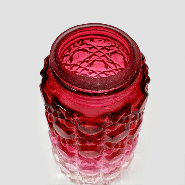 Late 19th Century Victorian Cranberry Glass Sugar Caster Shaker 5.5” - Geometric Quilted Mold For Sale - Image 5 of 6