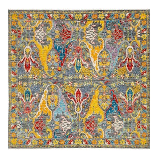 12 X 12 HandCrafted Oushak Style Wool Rug Handmade With Multicolored Design For Sale