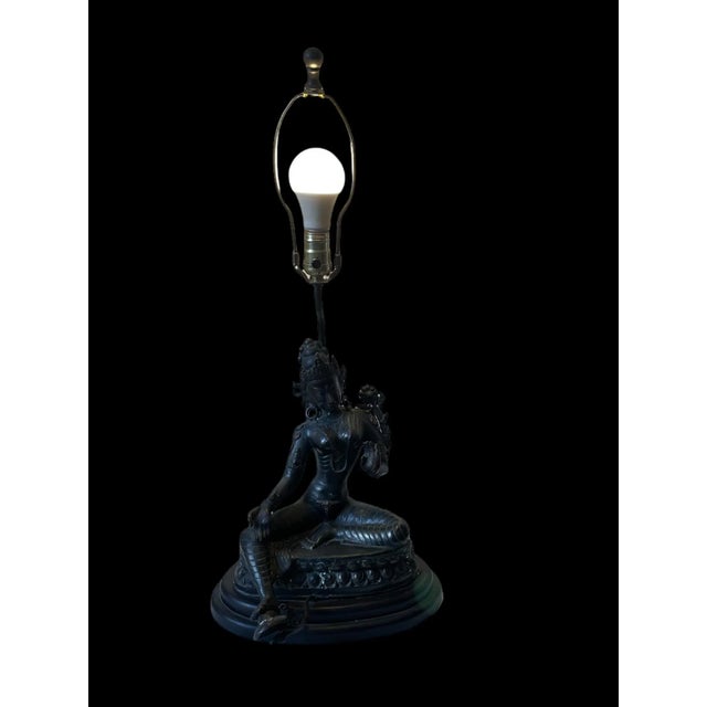Beautiful Bronze Tara Asian Vintage Lamp Very unique, functional art. Excellent room accent