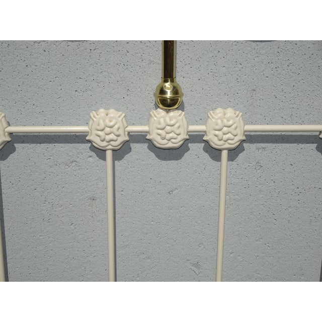 Metal Vintage Elliott's Design Mid Century Iron White Gold Queen Bed Frame Headboard For Sale - Image 7 of 14