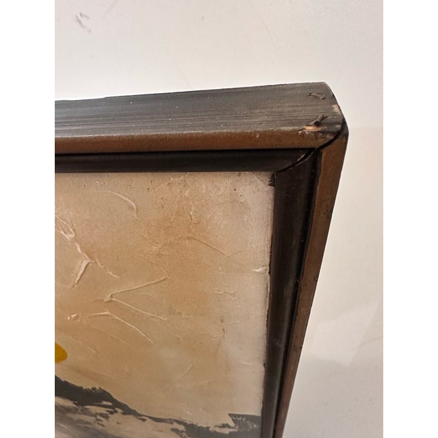A dynamic mid‑century abstract painting signed by Maston, featuring bold contrasts of textured beige and deep navy with...