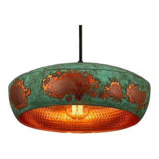 Brass Dome Pendant Lamp With Antique Green Finish For Sale
