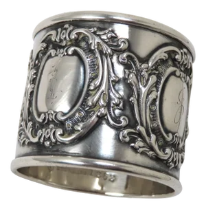 Large Fancy Embossed Antique American Solid Sterling Silver Napkin Ring Dated 1904
