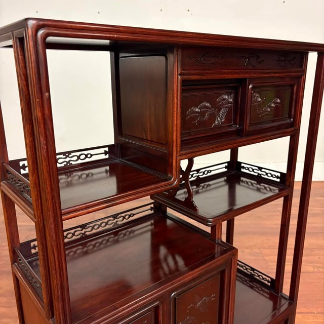 Wood Small Chinese Rosewood Display Cabinet With Carved Panels For Sale - Image 7 of 12