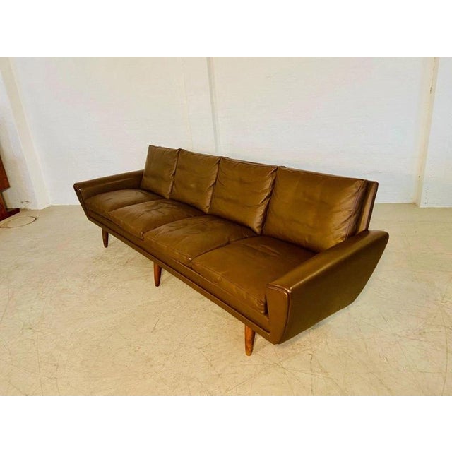 Vintage Danish Brown Leather 4-Seater Sofa by G. Thams for Vejen Polstermöbelfabrik, 1960 For Sale - Image 10 of 18