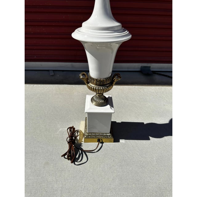 Metal Vintage Westwood Industries White Porcelain/Brass Table Lamp For Sale - Image 7 of 11