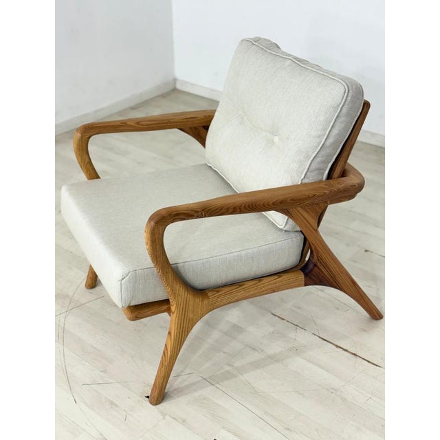Modern Retro Armchair in Chestnut Wood For Sale - Image 5 of 11