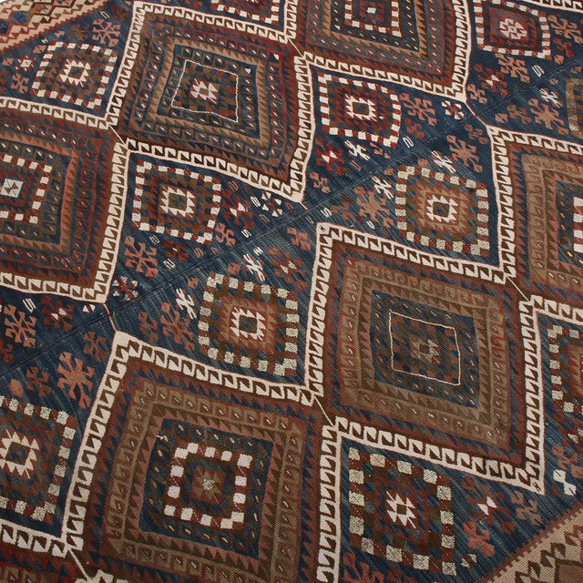 1950s Vintage Mid-Century Van Beige-Brown and Blue Wool Kilim Rug For Sale In New York - Image 6 of 7
