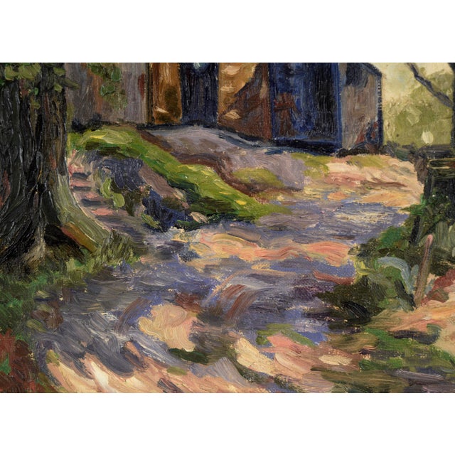 Mid 20th Century Barn in the Shade - Original Mid-Century Oil on Canvas Farm Landscape by Claude Wolf For Sale - Image 5 of 9