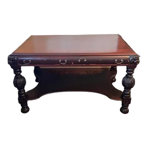 Early 20th Century Italian Renaissance Revival Figural Carved Antique Writing Desk Table