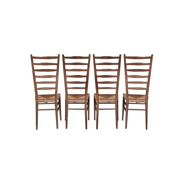 Italian Vintage Gio Ponti Style Italian Ladder Back Chairs 4 For Sale - Image 3 of 11