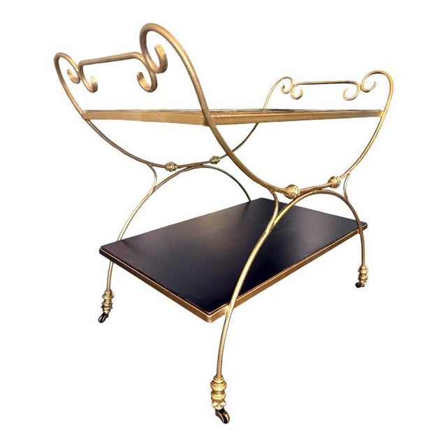 Mid-Century Modern Vintage Hollywood Regency Two-Tier Bar Cart For Sale - Image 3 of 8