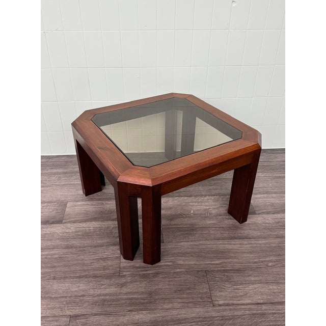 Vintage Italian Coffee Table in Wood with Smoked Glass Top, 1970s For Sale - Image 16 of 16