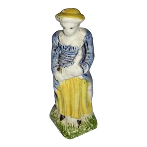 Antique 18th Century English Staffordshire Pearlware Prattware Figure of a Girl With Mandolin 1790