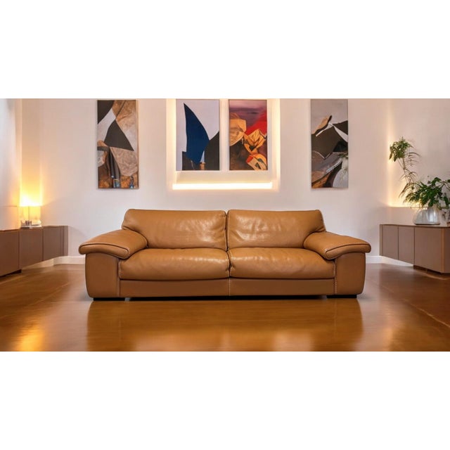 2000 - 2009 Roche Bobois Ascot Tan Leather Sofa For Sale - Image 5 of 10