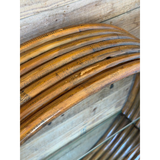 Brown Monumental Vintage Bent Rattan Circular Wall Shelf Manner of Paul Frankl For Sale - Image 8 of 12