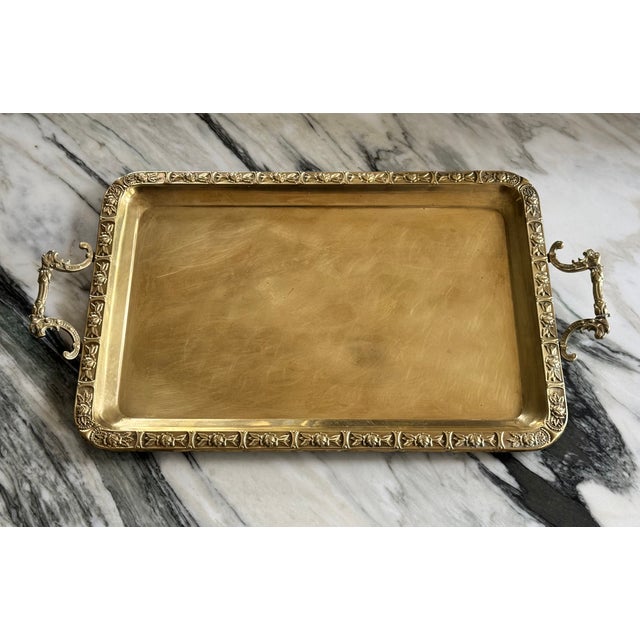 Metal Vintage Lion Head & Rose Motif Brass Serving Tray For Sale - Image 7 of 12