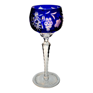 Exquisite Nachtmann Bleikristall Saphire Blue Cut to Clear Wine Glass With Grapes & Floral Design