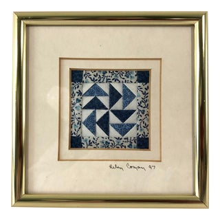 1990s Framed Miniature Quilt Textile Art by Helen Hunt Coman For Sale