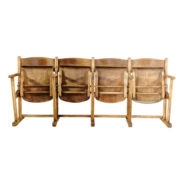 Wooden Four-Seat Cinema Bench, Italy, 1950s For Sale