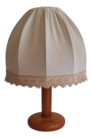 German Pine Table Lamp with Beige Fabric Shade from AKA-Electric, 1970s