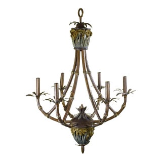 Vintage Faux Bamboo Palms Chandelier For Sale