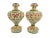 Pair of antique Italian Majolica polychrome and gilt baluster urns. Embossed with stunning bright colors with a textured...