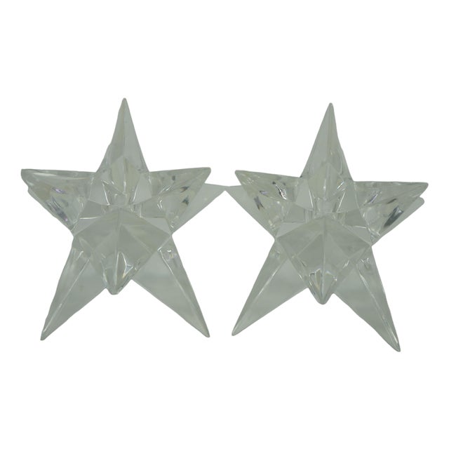 2 Mid Century Rosenthal 9 Point Crystal Taper Candlesticks Candle Holders 4" For Sale