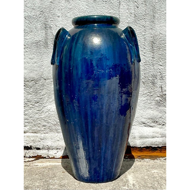 Blue Vintage Boho Monumental Glazed Ceramic Urn For Sale - Image 8 of 10