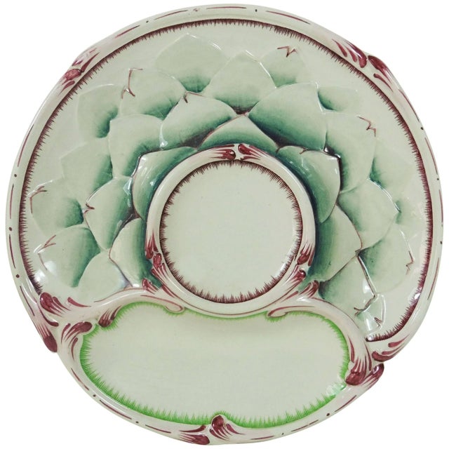 Ceramic Late 19th Century French Majolica Artichoke Plate Longchamp For Sale - Image 7 of 8