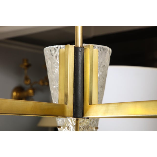 Brass Sculptural Brass and Glass Six-Arm Hanging Light Fixture For Sale - Image 8 of 9