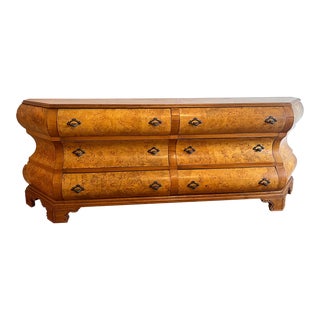 Vintage Burlwood Italian Bombe Dresser, After Mastercraft For Sale