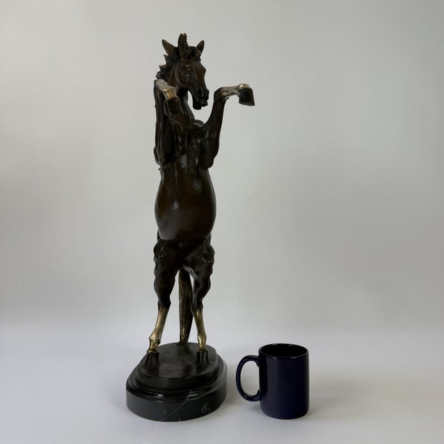 Bronze Bronze Rearing Horse Sculpture, 25” H – Prancing Stallion on Marble Base For Sale - Image 8 of 8