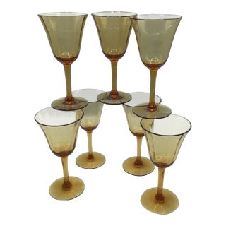 Vintage Amber Crystal Port Glasses - Set of 7 For Sale