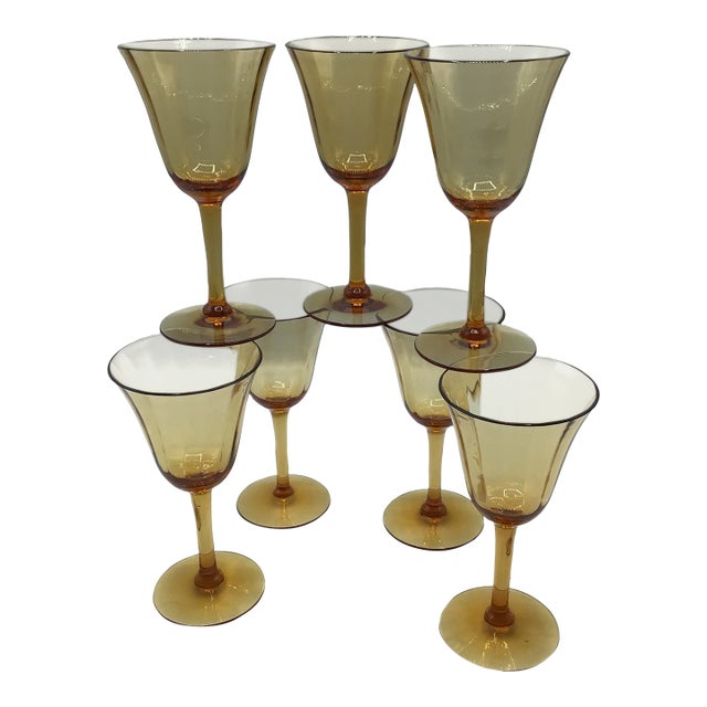 Vintage Amber Crystal Port Glasses - Set of 7 For Sale