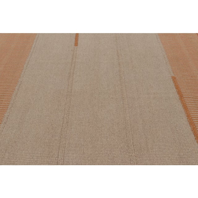 Rug & Kilim's Contemporary Kilim, Beige with Orange Textural Stripes For Sale - Image 4 of 10