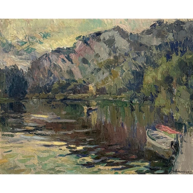Impressionist Antique Belgian Impressionist Oil Painting on Canvas by Albert Chavepeyer (1899-1986) 'River Landscape' For Sale - Image 3 of 16