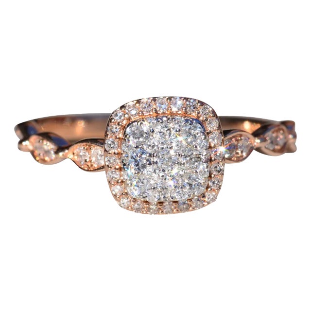 The Kanna: Ladies Rose Gold Pave Diamond Halo Engagement Ring For Sale