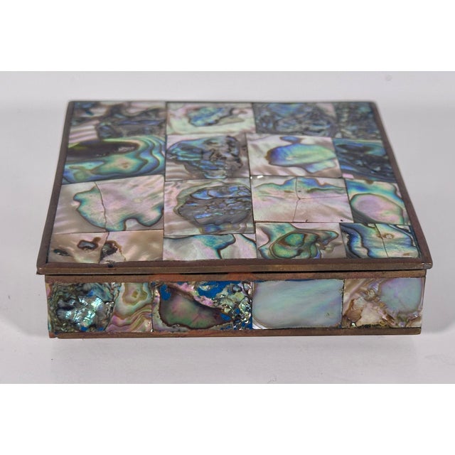 Mid-Century Modern 1950s Abalone Shell Rosewood Lined Box For Sale - Image 3 of 13