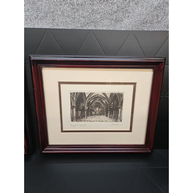 Vintage 1880 Lucien Gautier Paris Etching Set Framed Palais Justice Ste Chapelle For Sale - Image 11 of 13