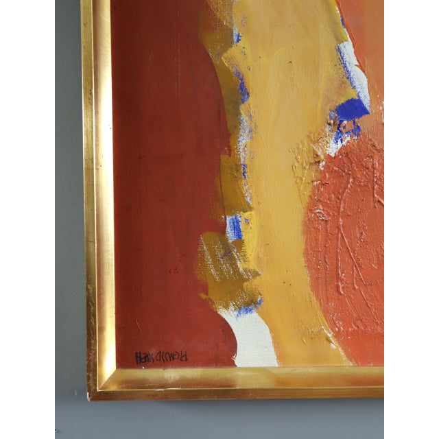 Textile Mid-Century Modern 'Weight of Warmth' Abstract Oil Painting by Swedish Painter Hans Osswald (1919-1983), Framed For Sale - Image 7 of 14