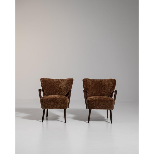 1940s Mid-Century Modern Brown Wood Pair of Club Chairs For Sale - Image 9 of 13