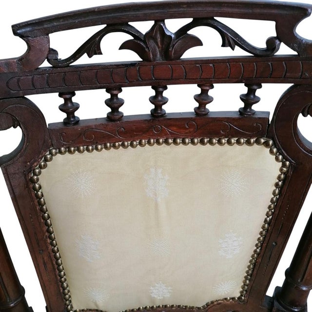Brown Empire Style Damask Armchairs, 1890s, Set of 2 For Sale - Image 8 of 13