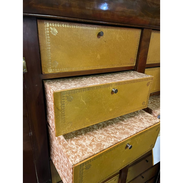 Mid 19th Century Antique French Crotch Mahogany and Leather Cartonnier or Cabinet With Compartments For Sale - Image 5 of 13