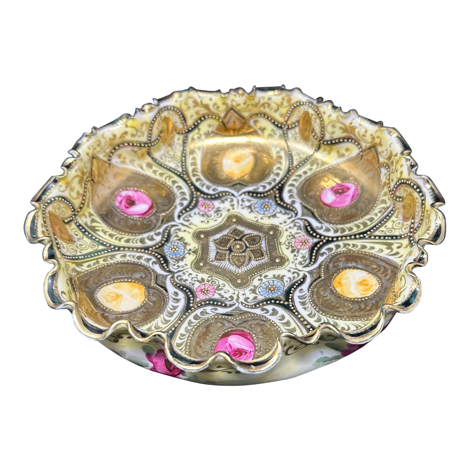 Early 20th Century Bone China Fruit Nut Bowl Heavy Gold Gilt Royal