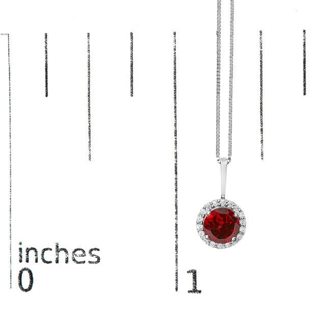 Early 21st Century 10K White Gold Red Garnet and 1/10 Cttw Diamond Accent Halo Pendant Necklace For Sale - Image 5 of 5